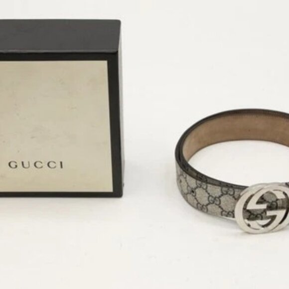 Gucci Interlocking G Belt GG Canvas Belt Size 100/40 KGDHN - Beige/Blue - Picture 2 of 15